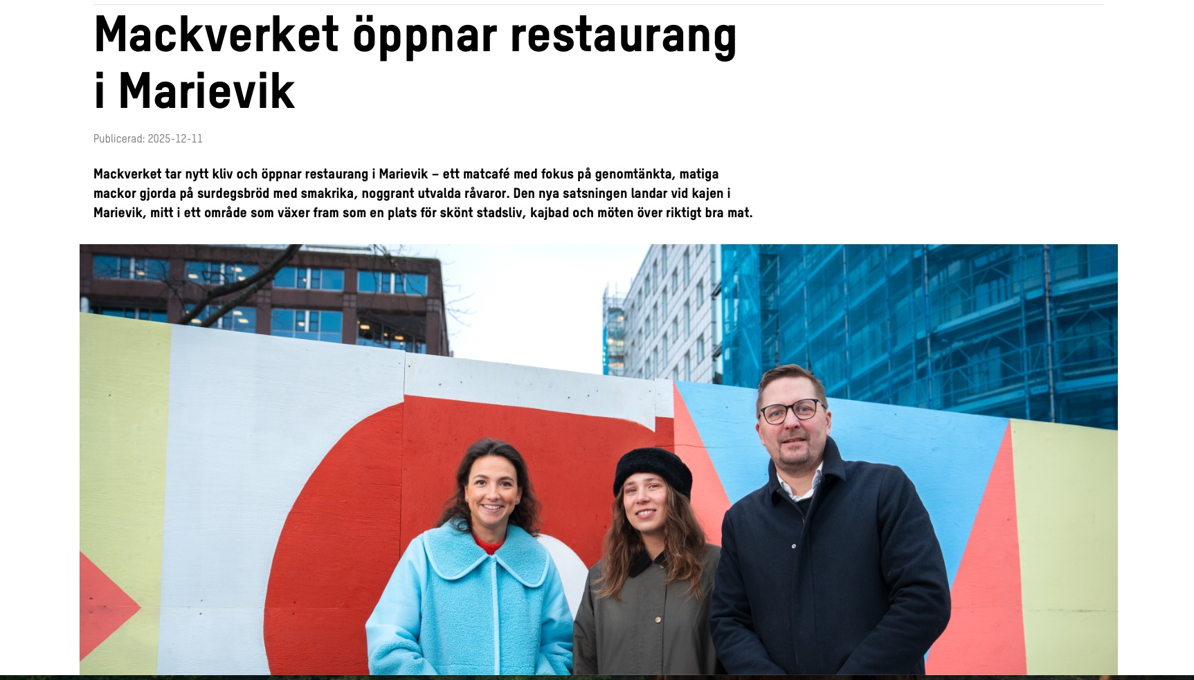 Mackverket har öppnat restaurang i Marievik på Liljeholmen i Stockholm